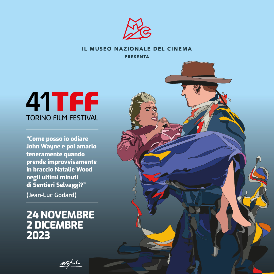 Ugo Nespolo signs the official image of the 40st TFF between John Wayne and  Jean-Luc Godard - Torino Film Fest